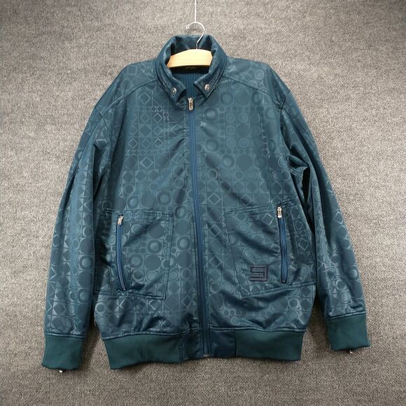 Sean John Men's Full Zip Bomber Jacket Blue XXL 2XL Geometric Zip Sleeve - Picture 2 of 16